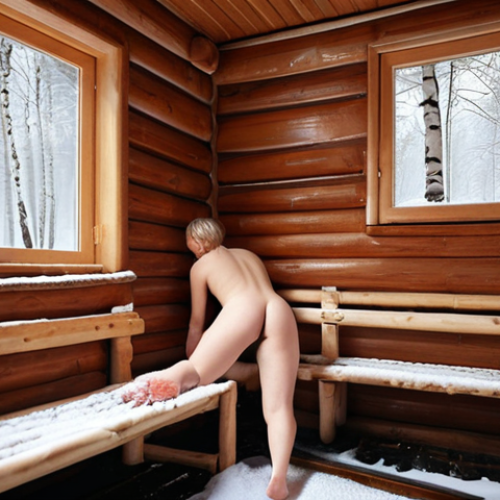 Home 4 **A cozy Russian "banya" scene:** Interior view of a traditional Russian banya. Focus on the steam, wooden benches, and a person gently hitting another with "venik" (birch branches). Atmosphere should be warm and inviting.