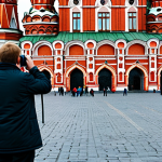 **

A professional photographer capturing a vibrant scene in Red Square, Moscow. St. Basil's Cathedral stands majestically in the background, with tourists in modest clothing exploring the square. The Kremlin walls are visible in the distance. Capture the atmosphere with perfect anatomy and natural proportions. Safe for work, appropriate content, fully clothed, family-friendly. High quality photography.

**
