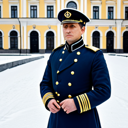 Dekabrist Officer**

"A portrait of a Dekabrist officer in a historically accurate military uniform, fully clothed, modest attire, standing defiantly in a snowy St. Petersburg square, safe for work, perfect anatomy, natural proportions, historical drama, well-formed hands, proper finger count, professional illustration."

**