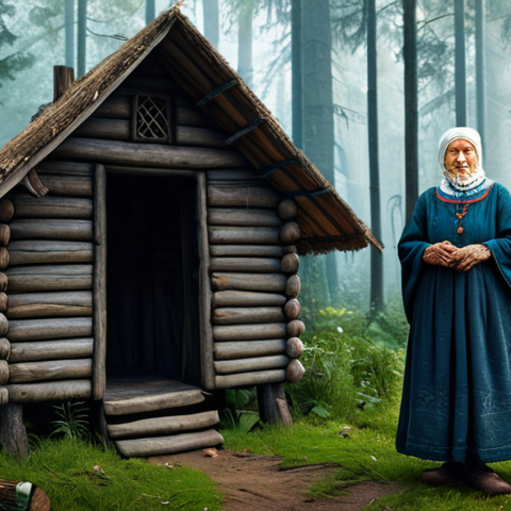 러시아 판타지 문학 - Baba Yaga**

"A wise old woman, Baba Yaga, in modest, traditional Slavic clothing, standing in a mys...