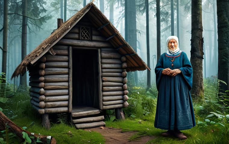 러시아 판타지 문학 - Baba Yaga**
"A wise old woman, Baba Yaga, in modest, traditional Slavic clothing, standing in a mys...