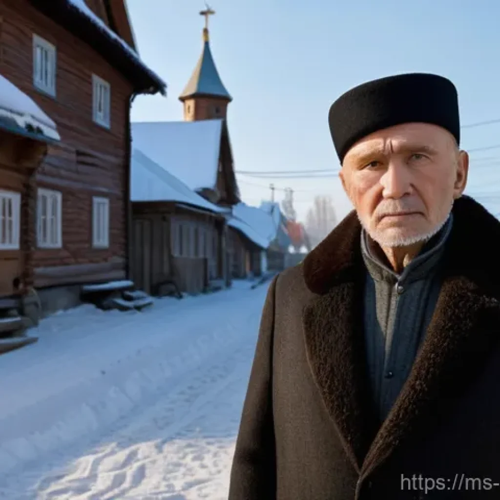 러시아 철학과 사상 - **Prompt:** A dignified, elderly Russian man with a weathered face, wearing a traditional, heavy she...
