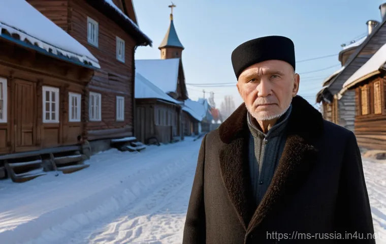 러시아 철학과 사상 - **Prompt:** A dignified, elderly Russian man with a weathered face, wearing a traditional, heavy she...