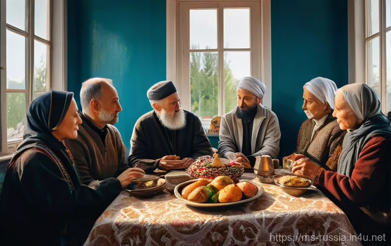 러시아 철학과 사상 - **Prompt:** A young woman, dressed modestly in a long, simple peasant-style dress and a headscarf, s...