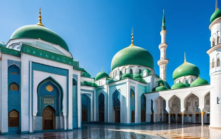 러시아 문화의 이슬람 영향 - **A majestic exterior view of the Kul Sharif Mosque in Kazan, Tatarstan, Russia, under a clear, brig...