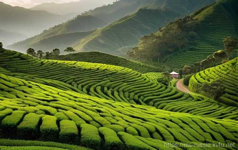 러시아 주요 철도 노선 - **Prompt:** A serene and picturesque view of a hidden tea plantation nestled amongst gently rolling ...
